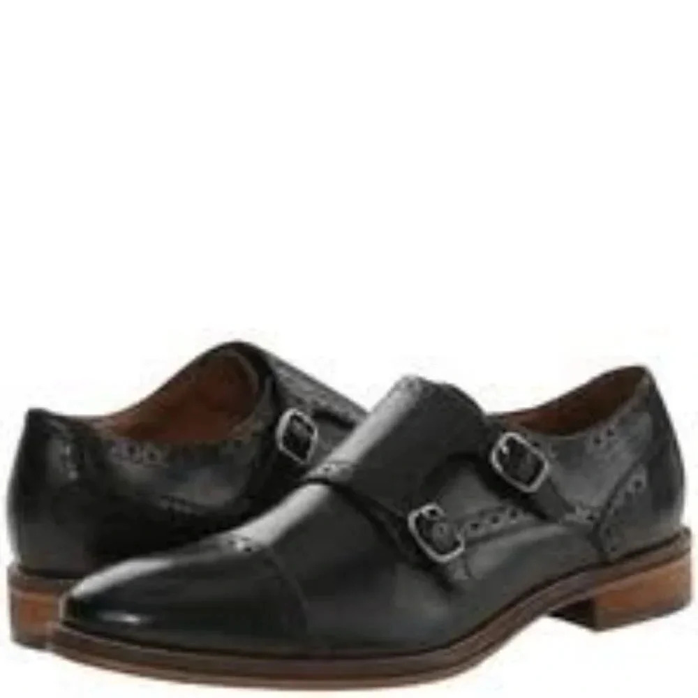 Johnston & Murphy Conard Double Monk Strap Black Oxford Dress Shoes 10.5